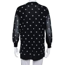 Pre Owned Fendi Black Wool & Silk Logo Embroidered Jumper S