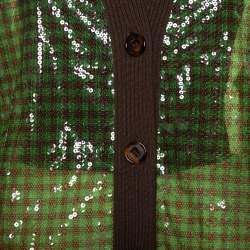 Pre Owned Fendi Green Tulle Sequin Embellished V- Neck Cardigan S