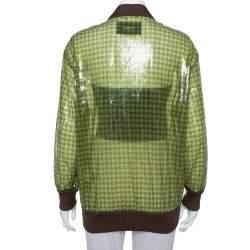 Pre Owned Fendi Green Tulle Sequin Embellished V- Neck Cardigan S