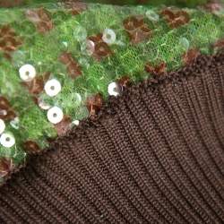 Pre Owned Fendi Green Tulle Sequin Embellished V- Neck Cardigan S