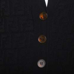 Pre Owned Fendi Black Logo Intasia Knit Button Front V-Neck Cardigan XS