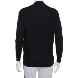 Pre Owned Fendi Black Logo Intasia Knit Button Front V-Neck Cardigan XS