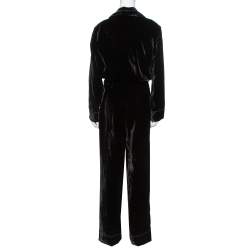 Pre Owned Fendi Black Velvet Belted Jumpsuit M