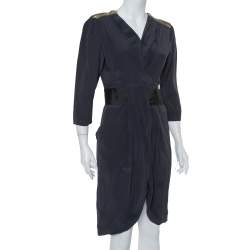 Pre Owned Fendi Dark Green Silk Embellished Detail Draped Mini Dress M