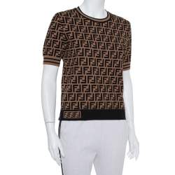 مملوكة مسبقًا Fendi Black & Brown Zucca Monogram Intarsia Knit Top M