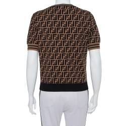 مملوكة مسبقًا Fendi Black & Brown Zucca Monogram Intarsia Knit Top M