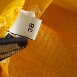 Pre Owned Fendi Yellow Logo Embroidered Sheer & Mesh Overlay Belted Midi Dress S