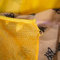 Pre Owned Fendi Yellow Logo Embroidered Sheer & Mesh Overlay Belted Midi Dress S