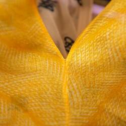 Pre Owned Fendi Yellow Logo Embroidered Sheer & Mesh Overlay Belted Midi Dress S