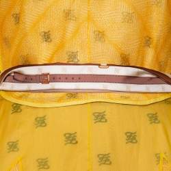 Pre Owned Fendi Yellow Logo Embroidered Sheer & Mesh Overlay Belted Midi Dress S