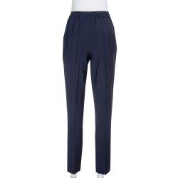 Pre Owned Fendi Navy Blue Stretch Wool Blend Tapered Trousers S