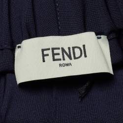 Pre Owned Fendi Navy Blue Stretch Wool Blend Tapered Trousers S
