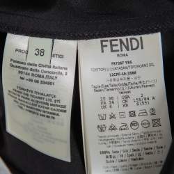 Pre Owned Fendi Black Silk Ribbed Logo Neck Trim Detail Top S