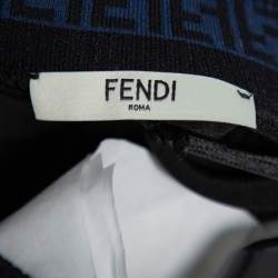 Pre Owned Fendi Black Silk Ribbed Logo Neck Trim Detail Top S