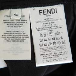 Pre Owned Fendi Black Silk Ribbed Logo Neck Trim Detail Top M