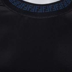 Pre Owned Fendi Black Silk Ribbed Logo Neck Trim Detail Top M
