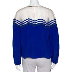 مملوكة مسبقًا بلوزة فندي إليوجن حرير تول أزرق بأكمام طويلة مقاس كبير - لارج