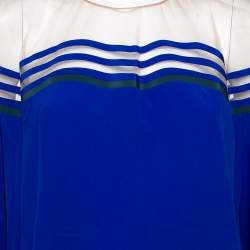 مملوكة مسبقًا بلوزة فندي إليوجن حرير تول أزرق بأكمام طويلة مقاس كبير - لارج