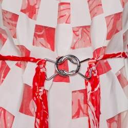 Pre Owned Fendi  Red & White Layered Silk & Tulle Flared Midi Dress M