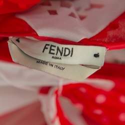 Pre Owned Fendi  Red & White Layered Silk & Tulle Flared Midi Dress M
