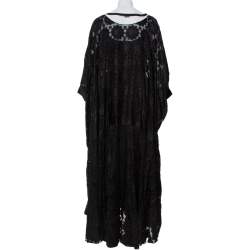 Pre Owned Fendi Black Daisy Fil Coupe Slit Detail Belted Kaftan Maxi Dress M