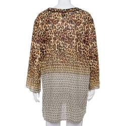 Pre Owned Fendi Brown Animal Printed Cotton Deep Neck Tunic L