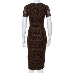 Pre Owned Fendi Brown Zucca Monogram Mesh Sheath Dress S
