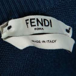 Pre Owned تنورة فندي متوسطة الطول مطرز شعار الماركة تريكو أزرق مخضر مقاس صغير (سمول)