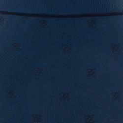 Pre Owned تنورة فندي متوسطة الطول مطرز شعار الماركة تريكو أزرق مخضر مقاس صغير (سمول)