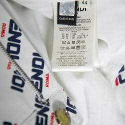 Pre Owned Fendi White Allover Fendi Mania Logo Leather Mini Skirt M