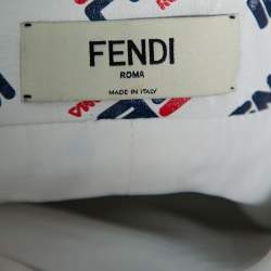 Pre Owned Fendi White Allover Fendi Mania Logo Leather Mini Skirt M