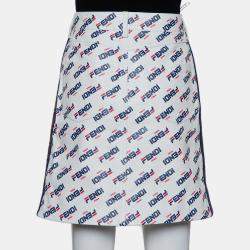 Pre Owned Fendi White Allover Fendi Mania Logo Leather Mini Skirt M