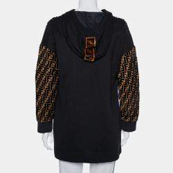 مملوكة مسبقًا سويت شيرت فندي مزين شعار الماركة مونوغرامي غطاء رأس فيلور ذهبي و أسود مقاس صغير (سمول)