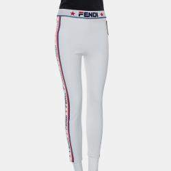 Fendi White Knit Logo Printed Cropped Leggings M