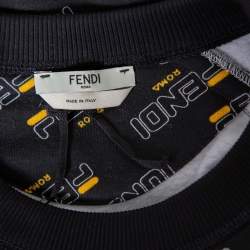 Pre Owned Fendi Black Logo Printed Waist Tie Detail Crewneck Sweatshirt L