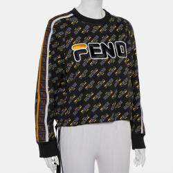 Pre Owned Fendi Black Logo Printed Waist Tie Detail Crewneck Sweatshirt L