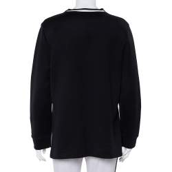 Pre Owned Fendi Black Knit Floral Neck Embellished Round Neck Top XL