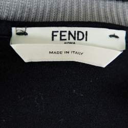 Pre Owned Fendi Black Knit Floral Neck Embellished Round Neck Top XL