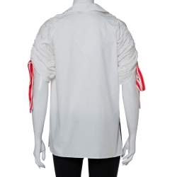 Pre Owned قميص فندي ياقة قصة بلا أكتاف تفاصيل أربطة قطن أبيض مقاس صغير