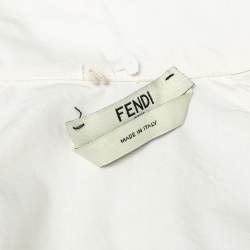 Pre Owned قميص فندي ياقة قصة بلا أكتاف تفاصيل أربطة قطن أبيض مقاس صغير