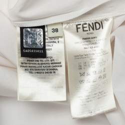 Pre Owned قميص فندي ياقة قصة بلا أكتاف تفاصيل أربطة قطن أبيض مقاس صغير