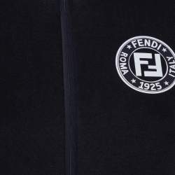 Pre Owned Fendi Black Jersey Logo Trim Detail Zip Front Jacket S