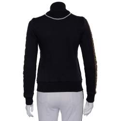 Pre Owned Fendi Black Jersey Logo Trim Detail Zip Front Jacket S
