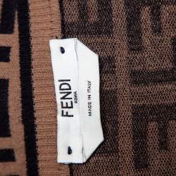 Pre Owned Fendi Brown Zucca Monogram Knit Logo Embroidered Crop Top & Leggings Set M