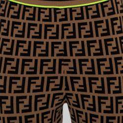 Pre Owned Fendi Brown Zucca Monogram Knit Logo Embroidered Crop Top & Leggings Set M