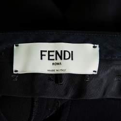 Fendi Black Wool Contrast Trim Zip Detail Tapered Leg Pants S