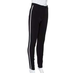 Fendi Black Wool Contrast Trim Zip Detail Tapered Leg Pants S