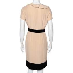 Pre Owned Fendi Beige Silk Contrast Detail Ruffled Midi Dress M