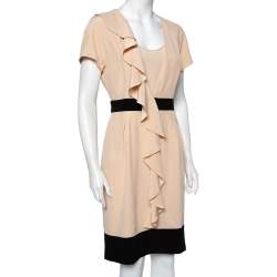 Pre Owned Fendi Beige Silk Contrast Detail Ruffled Midi Dress M