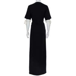 Fendi Black Crepe Contrast Trim Front Slit Detail Long Dress M